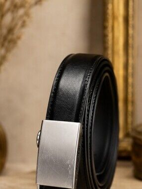 Mission Men's Black Genuine Leather Plaque Buckle Belt Size 40